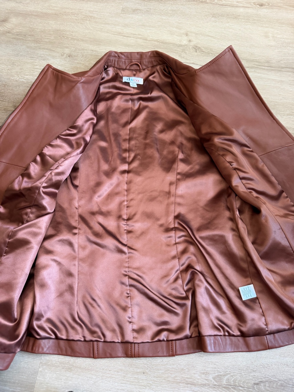 Denim & Company Leather Cognac Brown Tan Moto Jacket SZ S - Picture 8 of 11